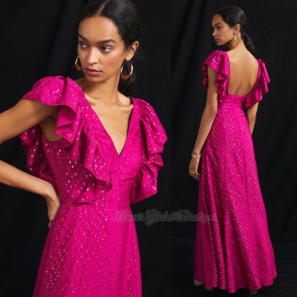 RARE NWT ANTHROPOLOGIE HUTCH Ruffled Shimmer Maxi Dress. Size 12/L - Picture 13 of 16
